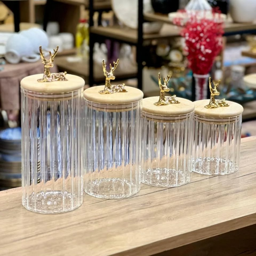 lot de 4 bocaux En Verre Avec Couvercle En Bois_0