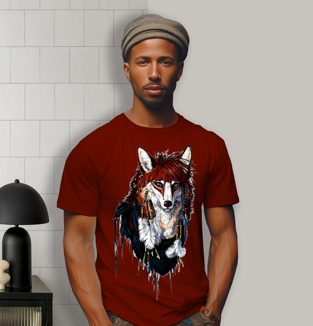 Tribal Wolf Majesty – Red Edition Graphic Tee_1