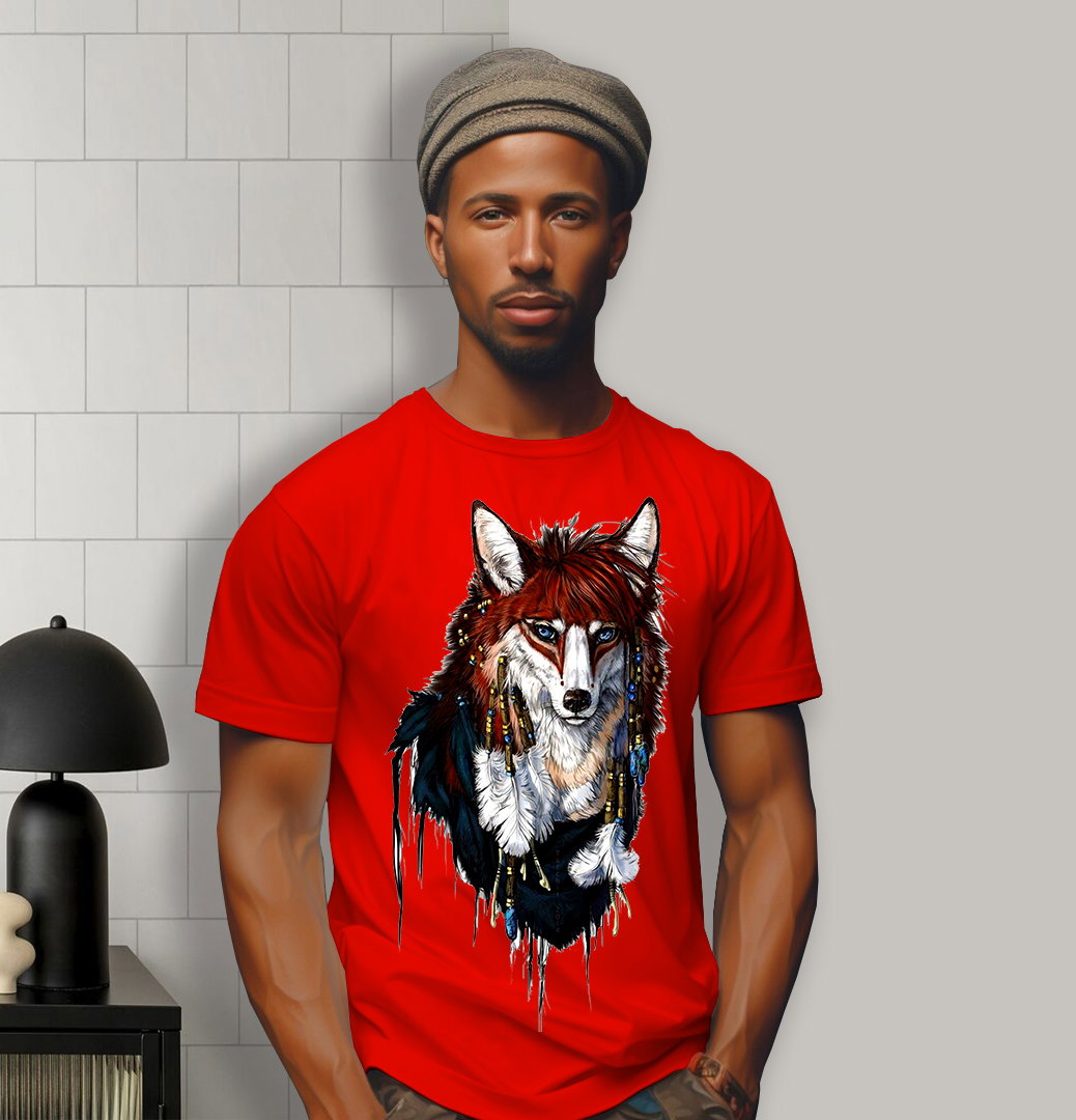 Tribal Wolf Majesty – Red Edition Graphic Tee_8
