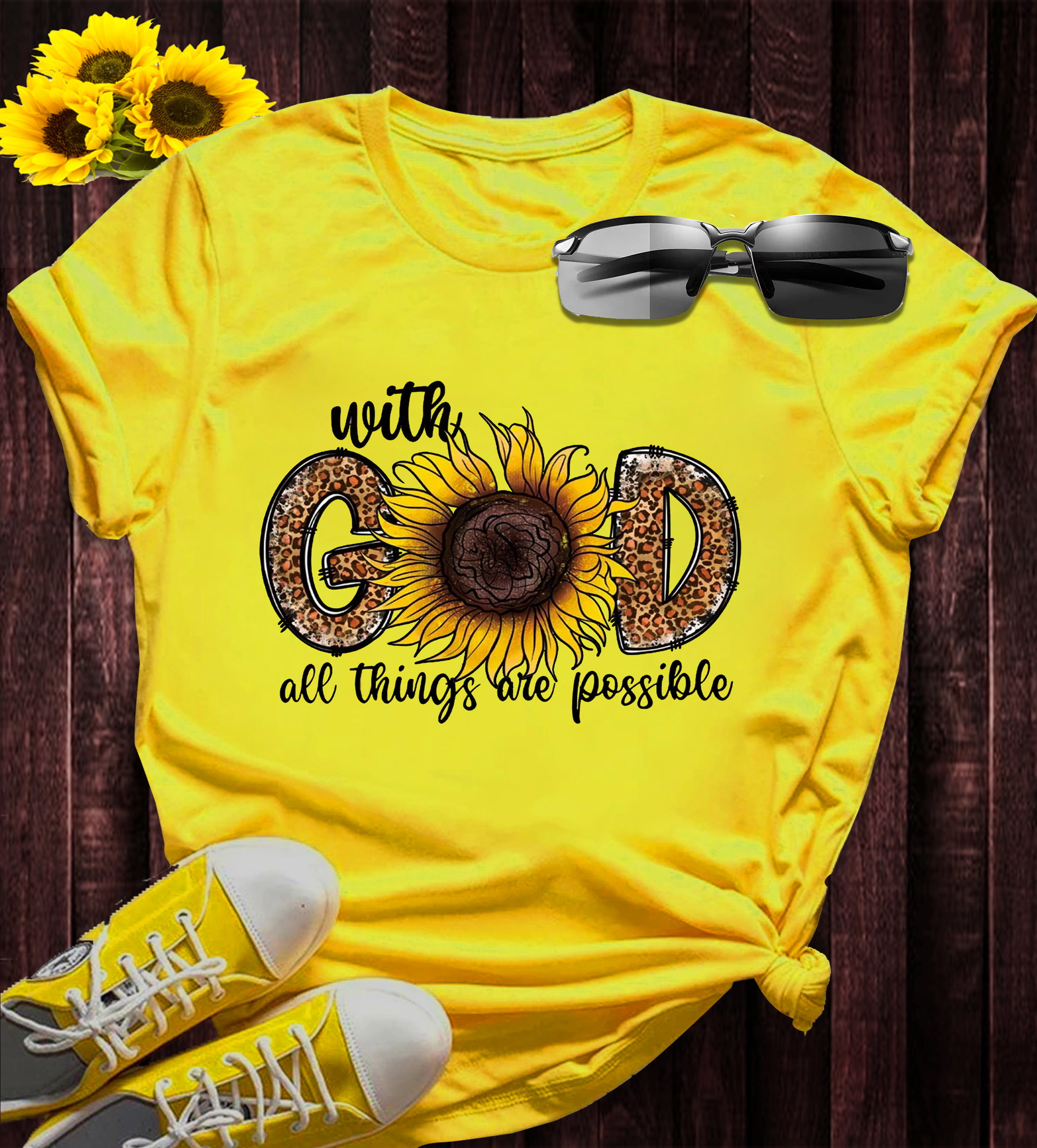Trendy & Catchy: Faith & Florals: Sunflower and Leopard Print Faith T-Shirt_1