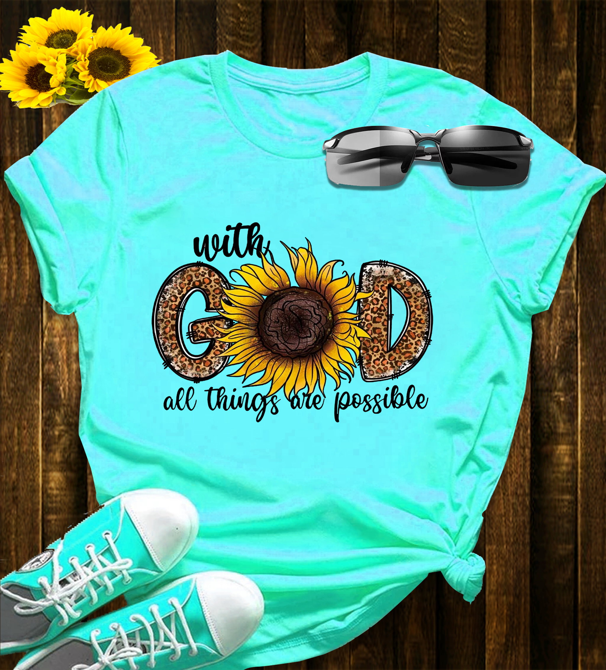 Trendy & Catchy: Faith & Florals: Sunflower and Leopard Print Faith T-Shirt_5
