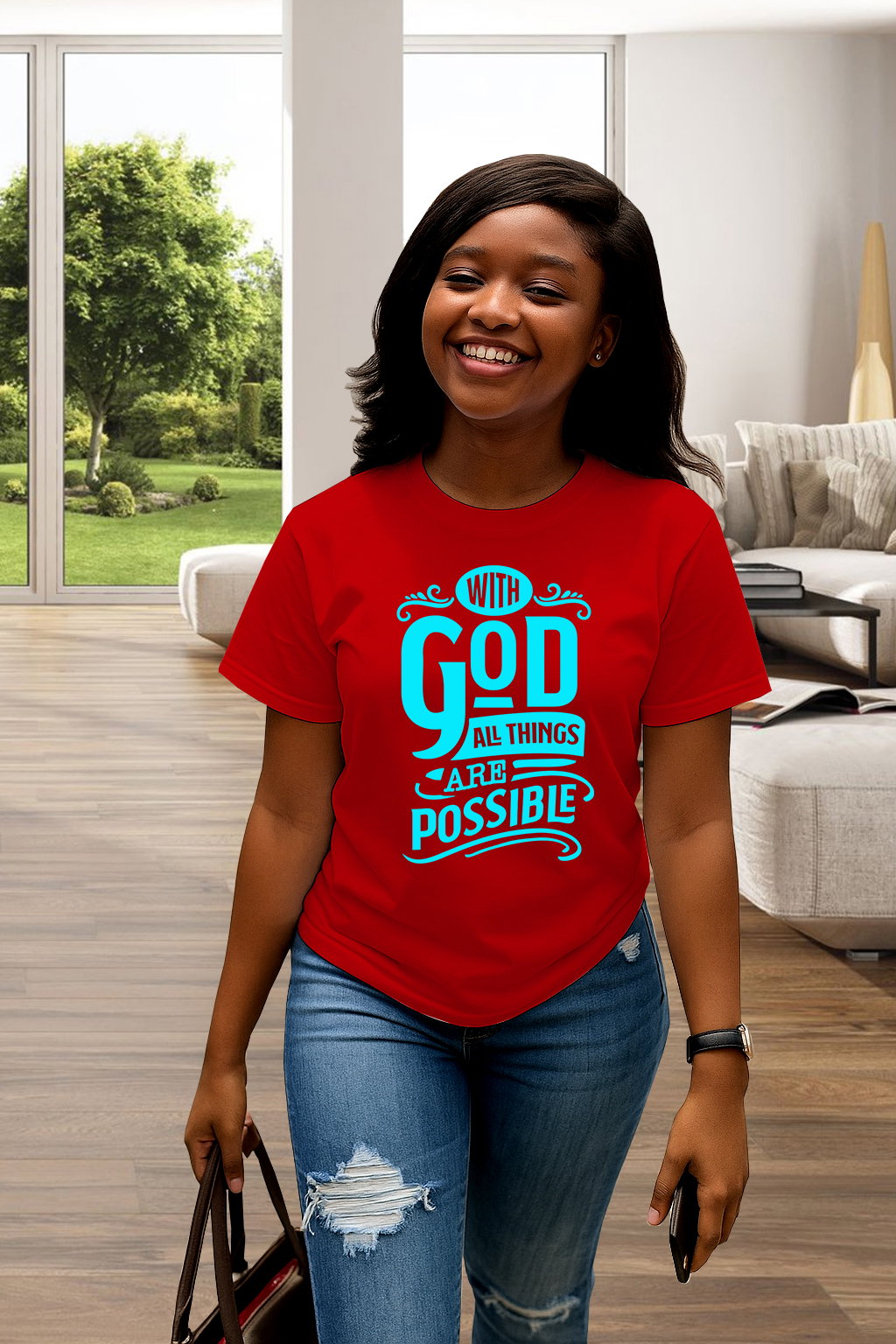 (Faith-Focused): "With God All Things Are Possible"  Print Faith T-Shirt_7
