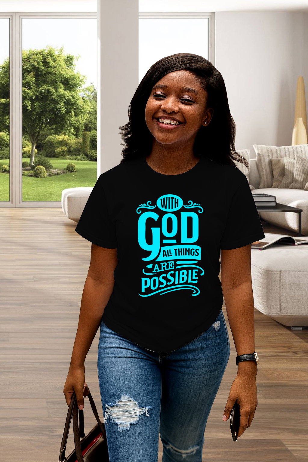 (Faith-Focused): "With God All Things Are Possible"  Print Faith T-Shirt_0