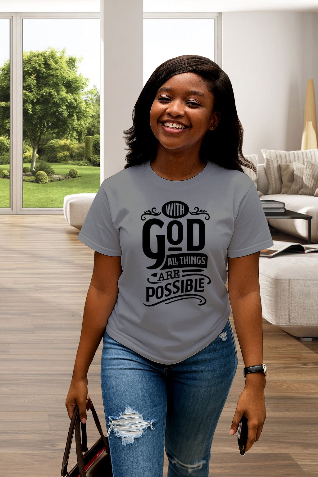 (Faith-Focused): "With God All Things Are Possible"  Print Faith T-Shirt_3