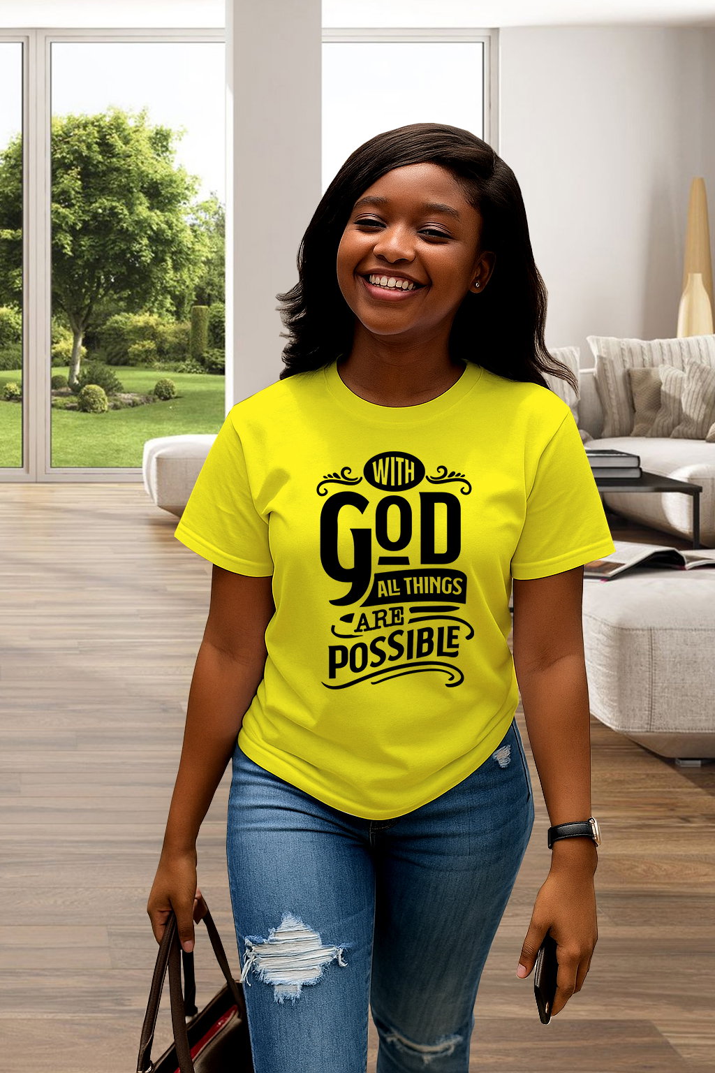 (Faith-Focused): "With God All Things Are Possible"  Print Faith T-Shirt_2