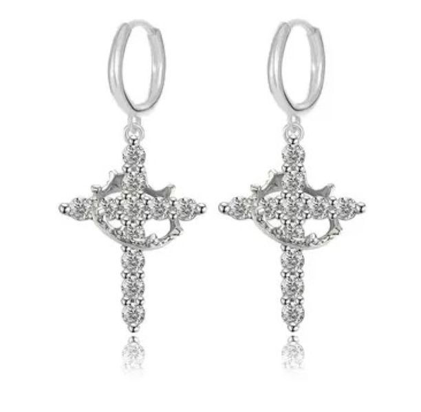 Rotating Crown Cross Pendant Earrings_0