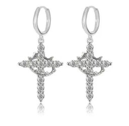 Rotating Crown Cross Pendant Earrings