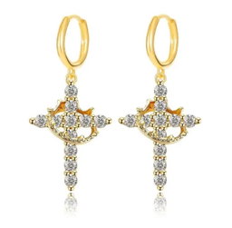 Rotating Crown Cross Pendant Earrings