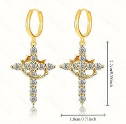 Rotating Crown Cross Pendant Earrings