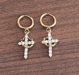 Rotating Crown Cross Pendant Earrings