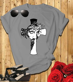 📝 The Cross & The Crown: Bold Christian T-Shirt with Jesus’ Face and Thorns
