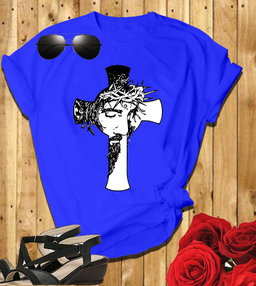 📝 The Cross & The Crown: Bold Christian T-Shirt with Jesus’ Face and Thorns