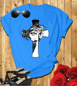 📝 The Cross & The Crown: Bold Christian T-Shirt with Jesus’ Face and Thorns
