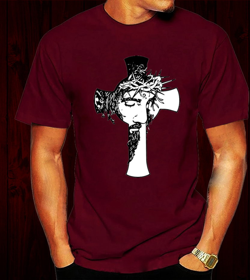📝 The Cross & The Crown: Bold Christian T-Shirt with Jesus’ Face and Thorns_8
