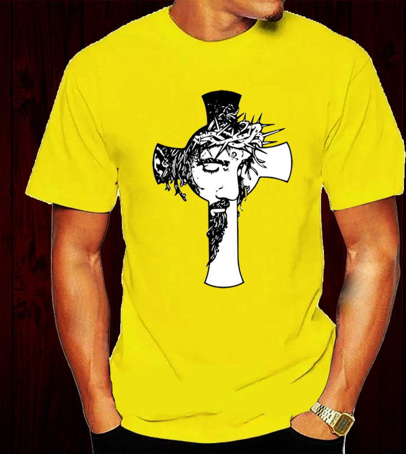 📝 The Cross & The Crown: Bold Christian T-Shirt with Jesus’ Face and Thorns_9