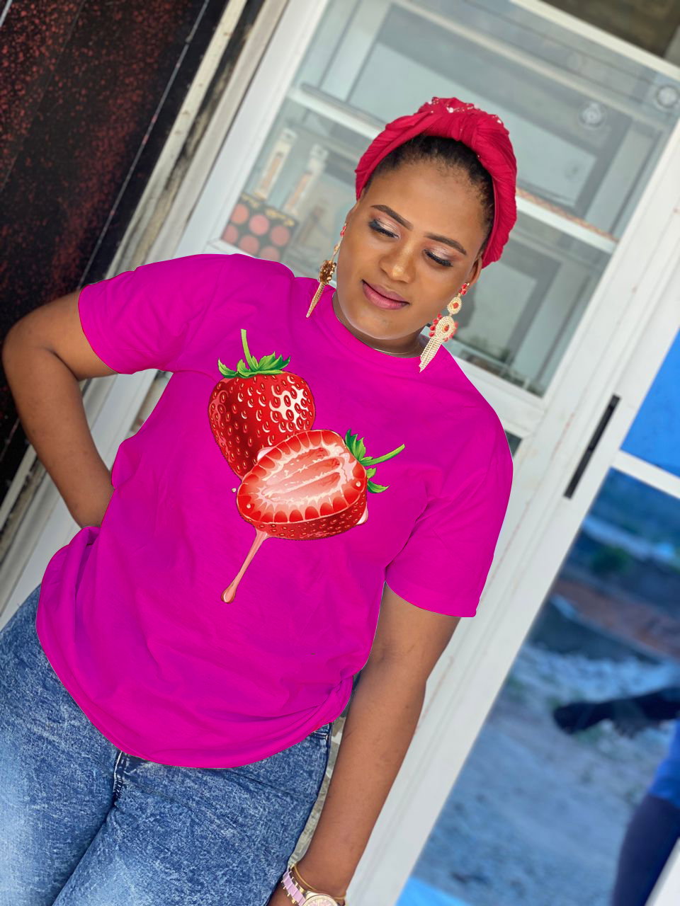 Sweet & Stylish: Strawberry Drip Graphic T-Shirt for a Fresh Look_4
