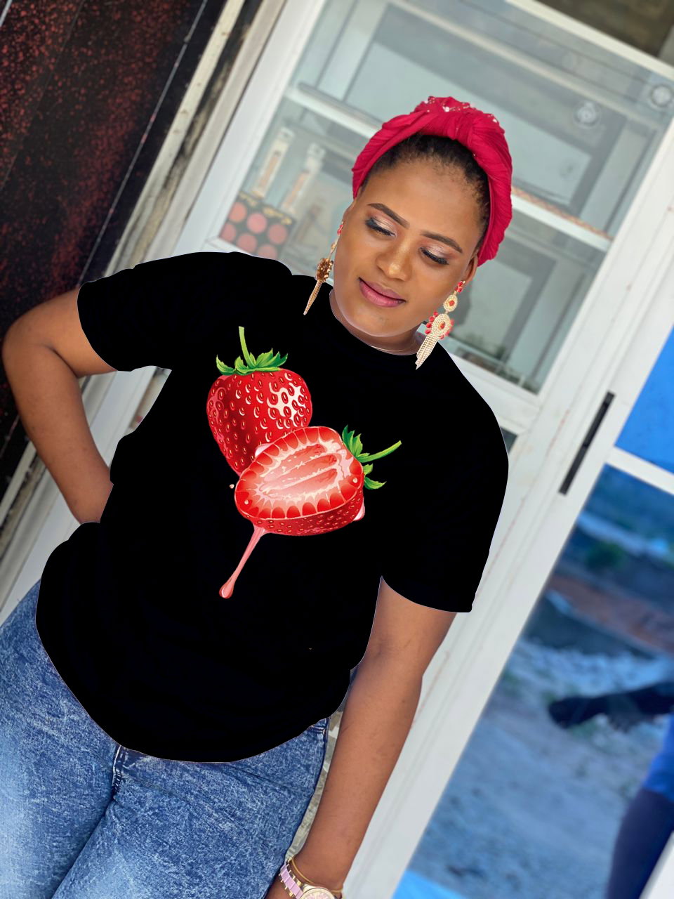 Sweet & Stylish: Strawberry Drip Graphic T-Shirt for a Fresh Look_1