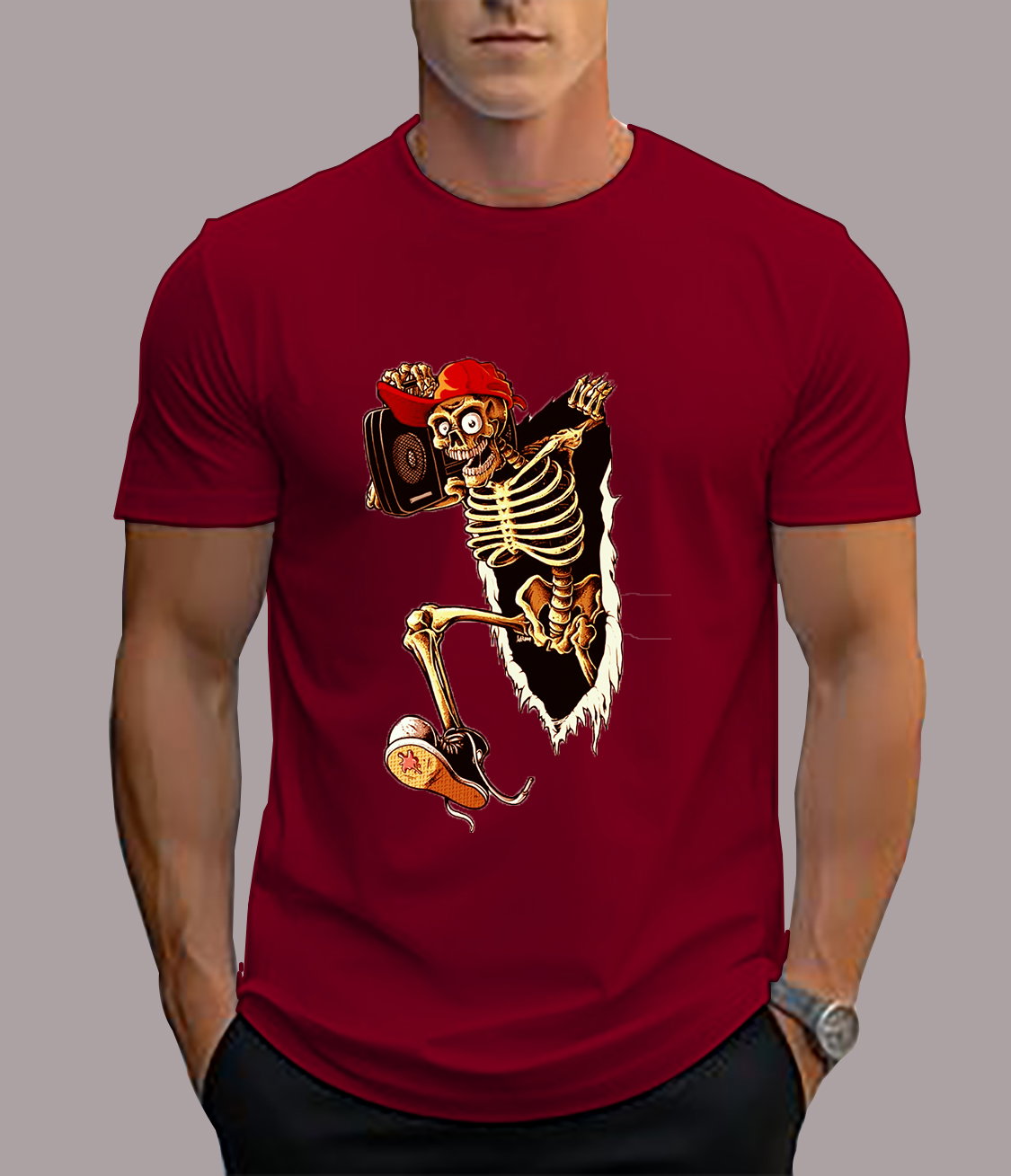 📝 Break the Rules: Skater Skeleton Graphic T-Shirt with Street Energy_3