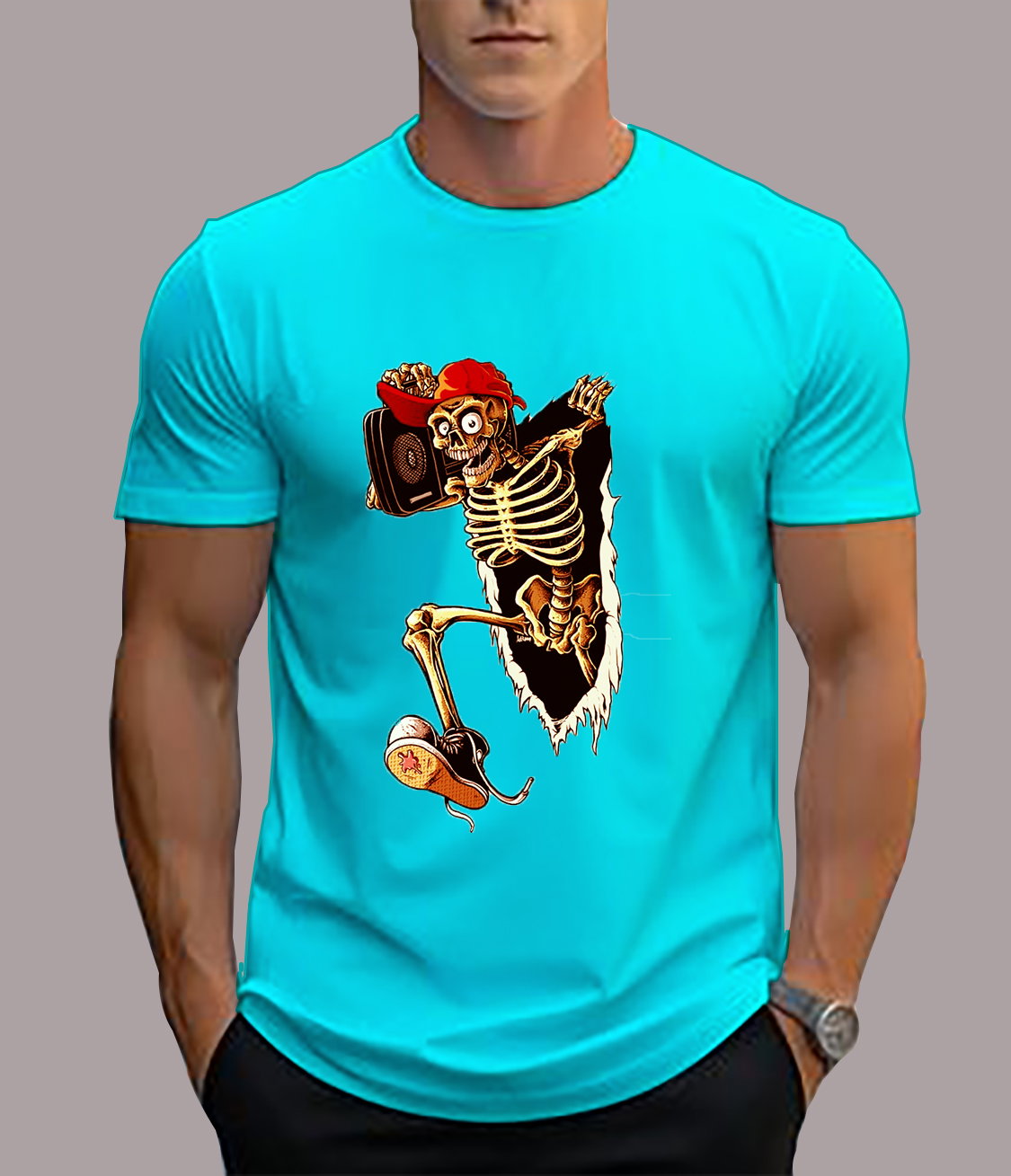 📝 Break the Rules: Skater Skeleton Graphic T-Shirt with Street Energy_2