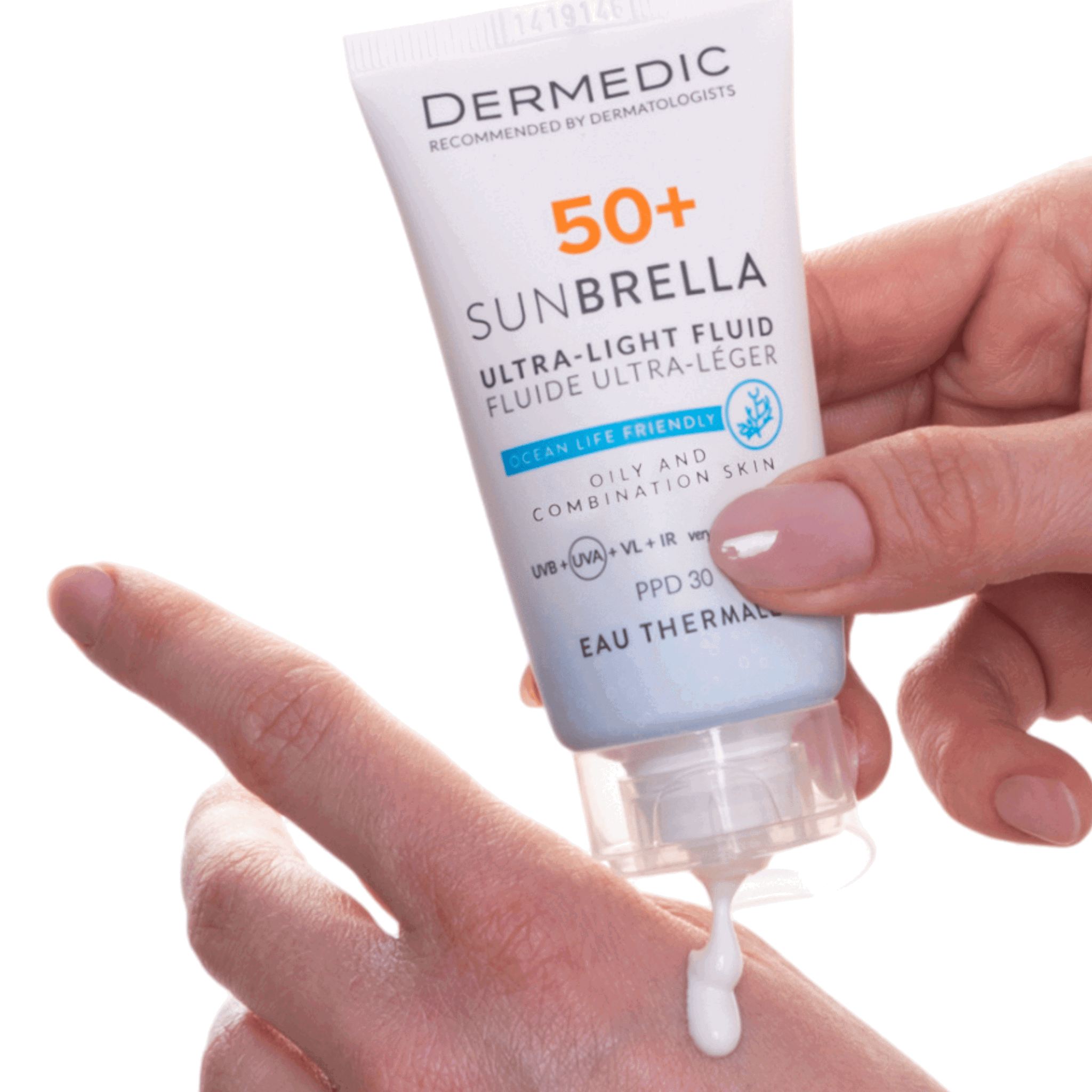 DERMEDIC SUNBRELLA ULTRA-LIGHT SPF 50+ FLUID OILY AND COMBINATION SKIN, 40 ML 1+1 Free 40 ML ديرمدك واقي شمس فلود للبشرة الدهنية والمختلطة _1
