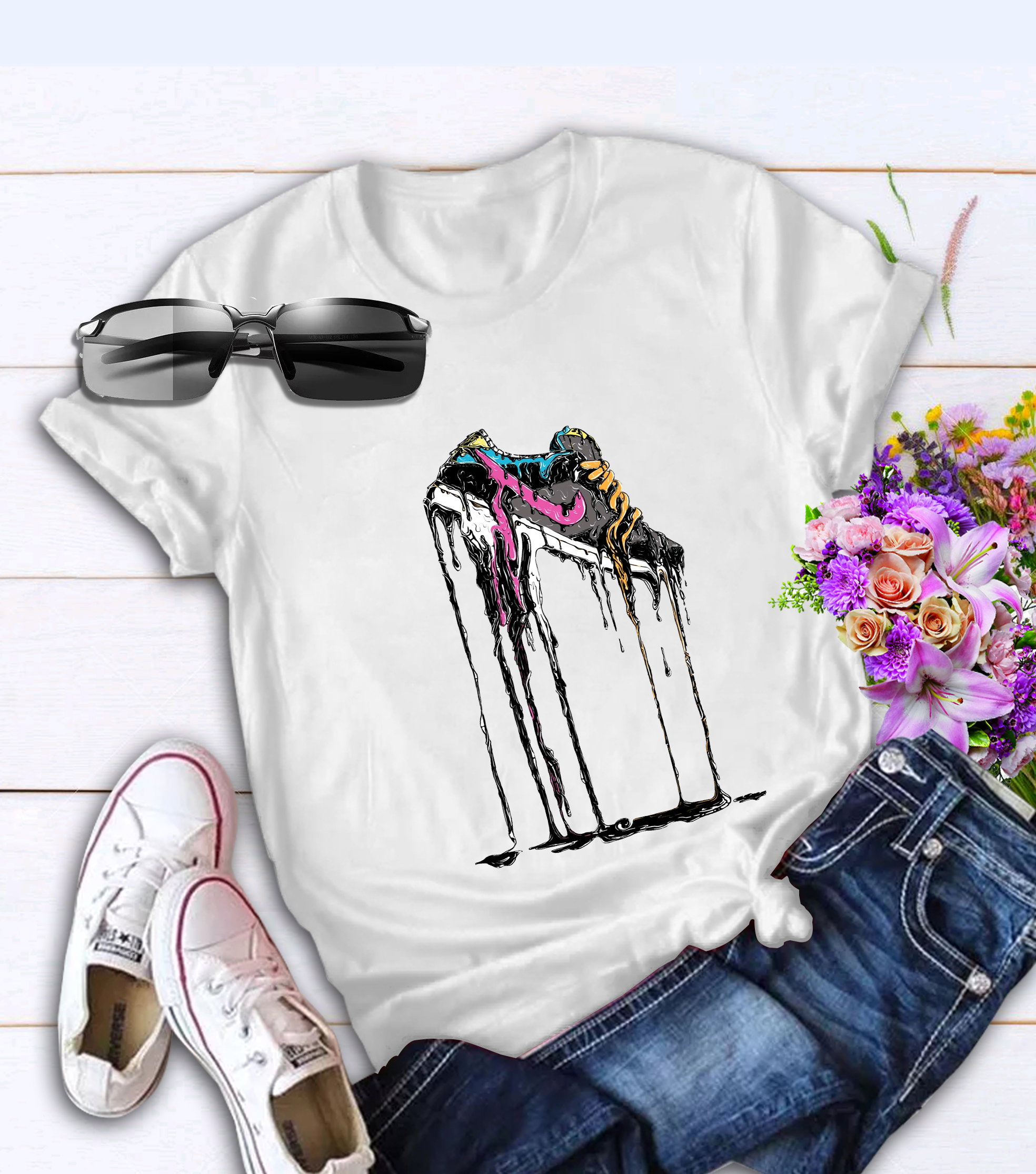 Drip Drop Kicks – Artistic Sneaker Splash Tee in White_5