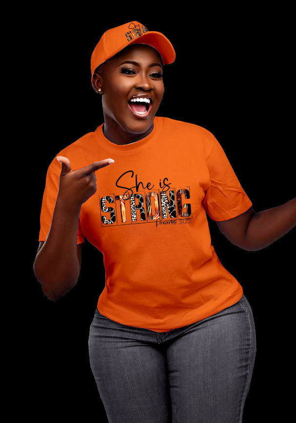 💥“She is Strong” Proverbs 31:25 T-Shirt & Cap Set – Bold Faithwear for Empowered Women_5