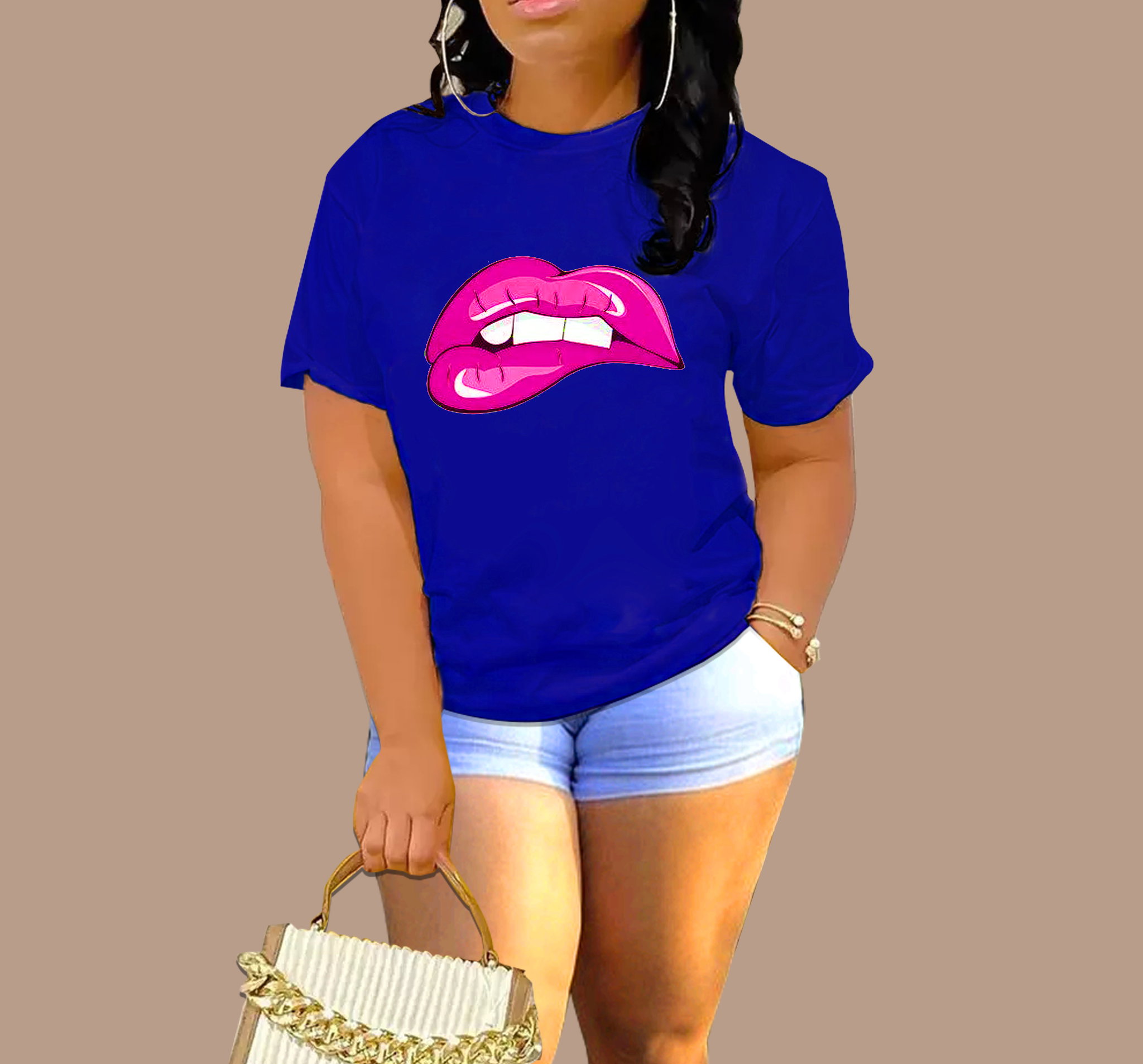 💋 Sexy Pink Lips T-Shirt – Bold Vibes in Royal Blue & Other colors_0