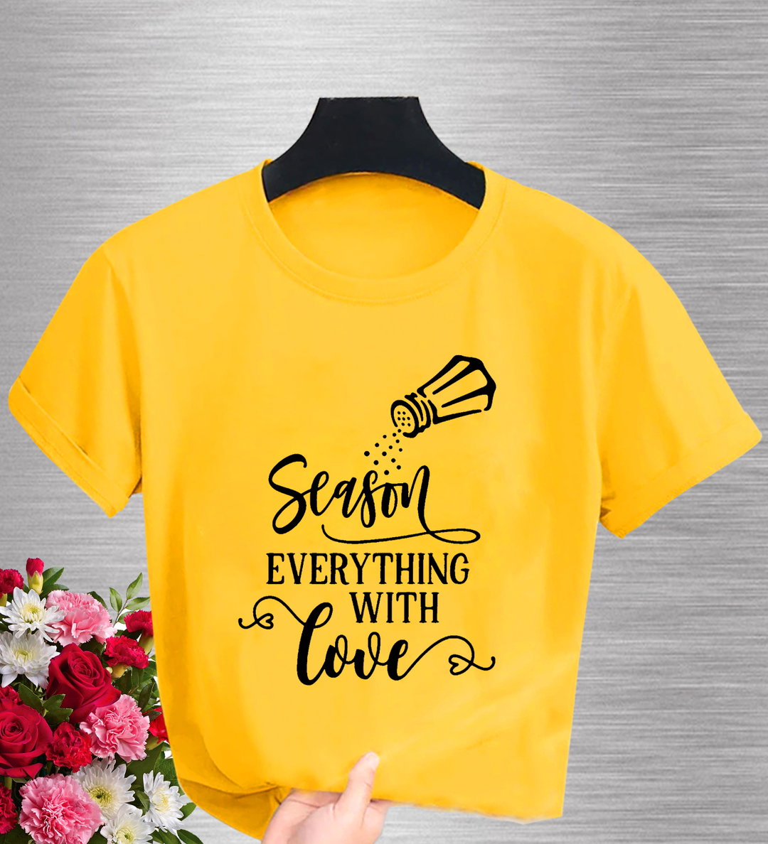 Season Everything with Love – Inspirational Quote T-Shirt (Yellow) 🌻