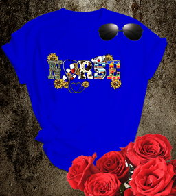 📝 Sunshine & Scrubs – Floral Graphic “NURSE” T-Shirt for Bright-Hearted Caregivers