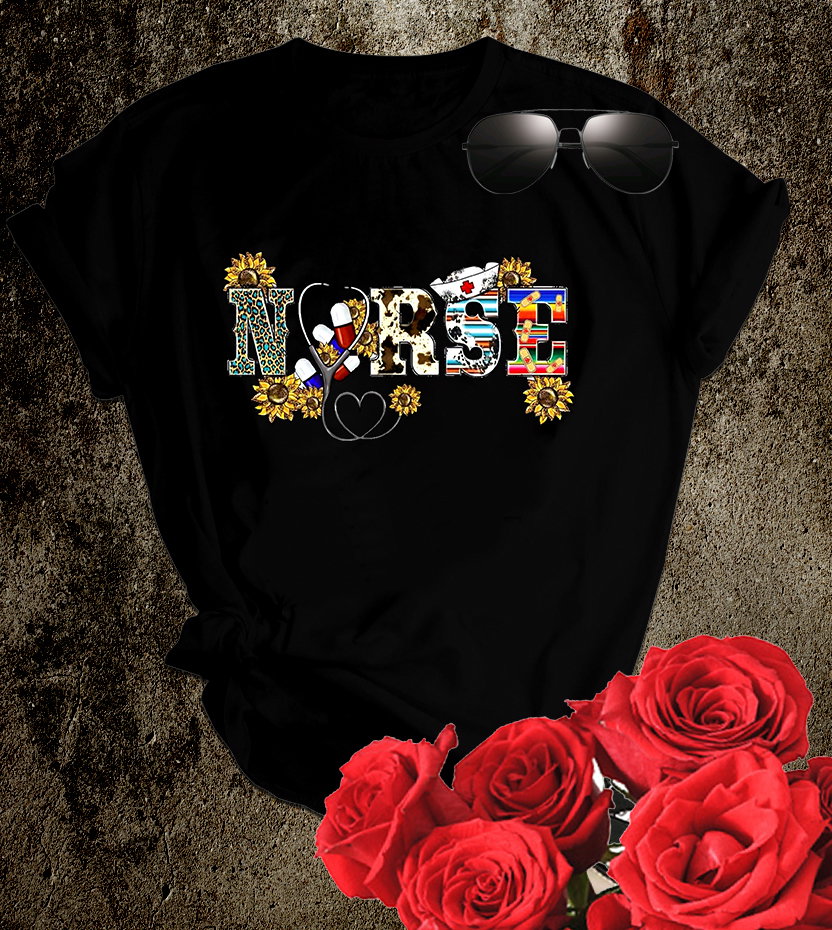 📝 Sunshine & Scrubs – Floral Graphic “NURSE” T-Shirt for Bright-Hearted Caregivers_1