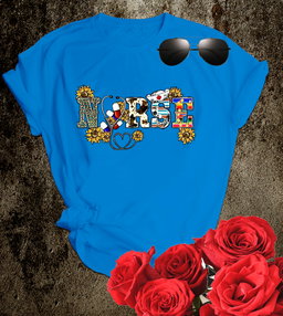 📝 Sunshine & Scrubs – Floral Graphic “NURSE” T-Shirt for Bright-Hearted Caregivers