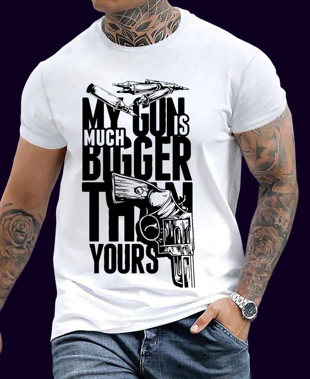 🔥 Locked & Loaded – “My Gun Is Bigger” Bold Graphic Tee for Alpha Energy