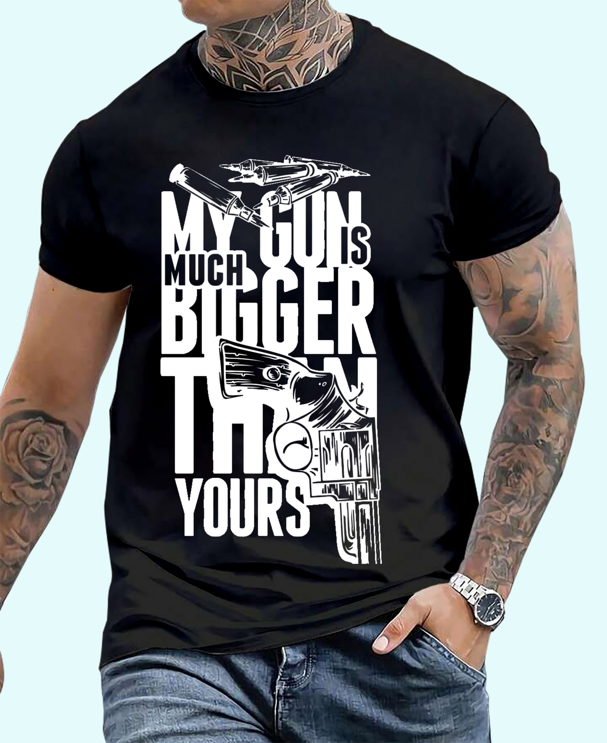 🔥 Locked & Loaded – “My Gun Is Bigger” Bold Graphic Tee for Alpha Energy_1