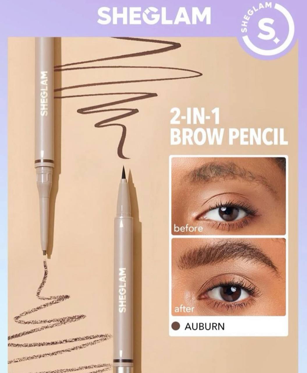 SHEGLAM 2 IN 1 BROW PENCIL AUBURN شيكلام قلم حاجب 2 في 1 درجة يوبيرن_0