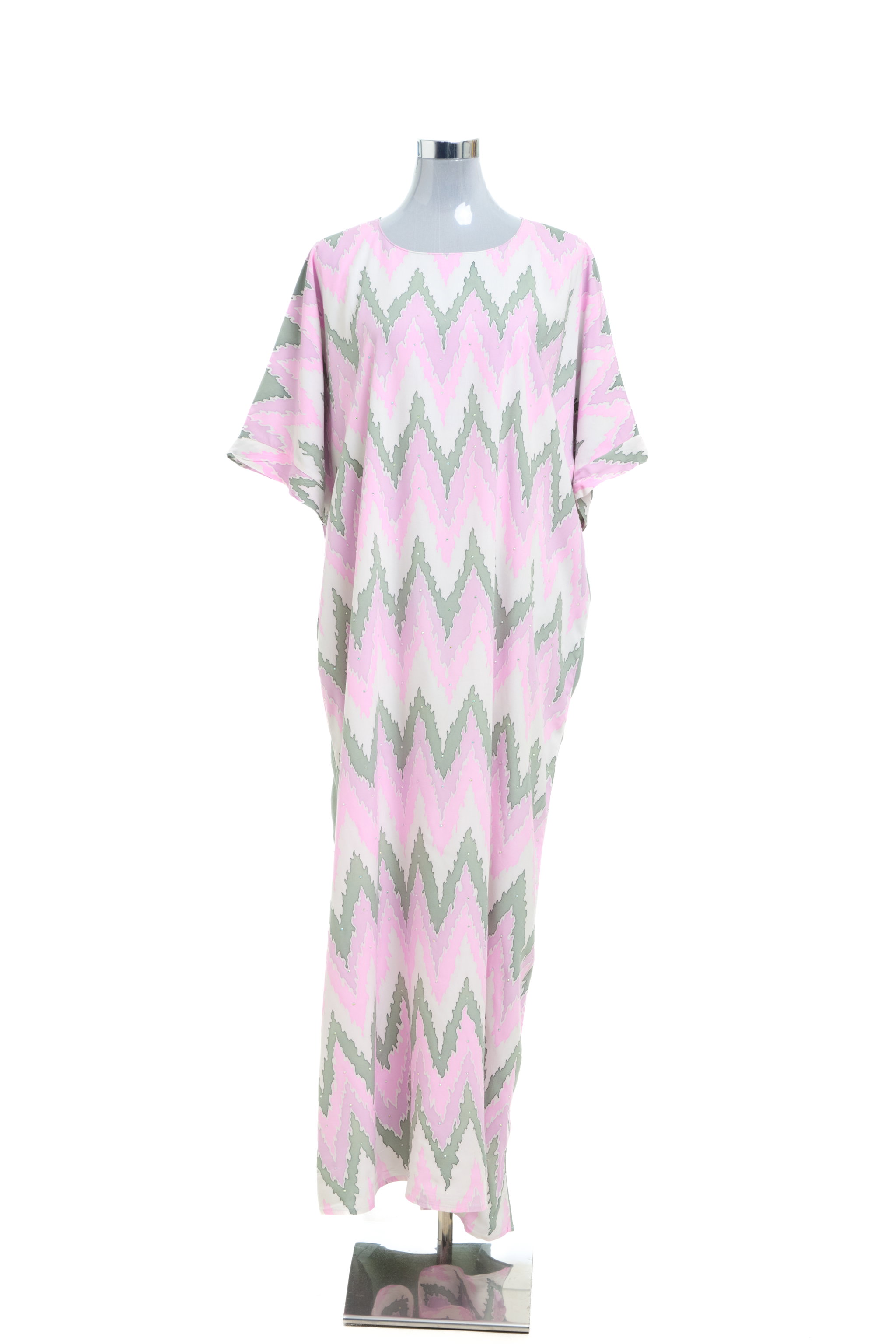KAFTAN ZIGZAG WITH DIAMANTE CRYSTAL 3/4 SLEEVE  : PINK_1