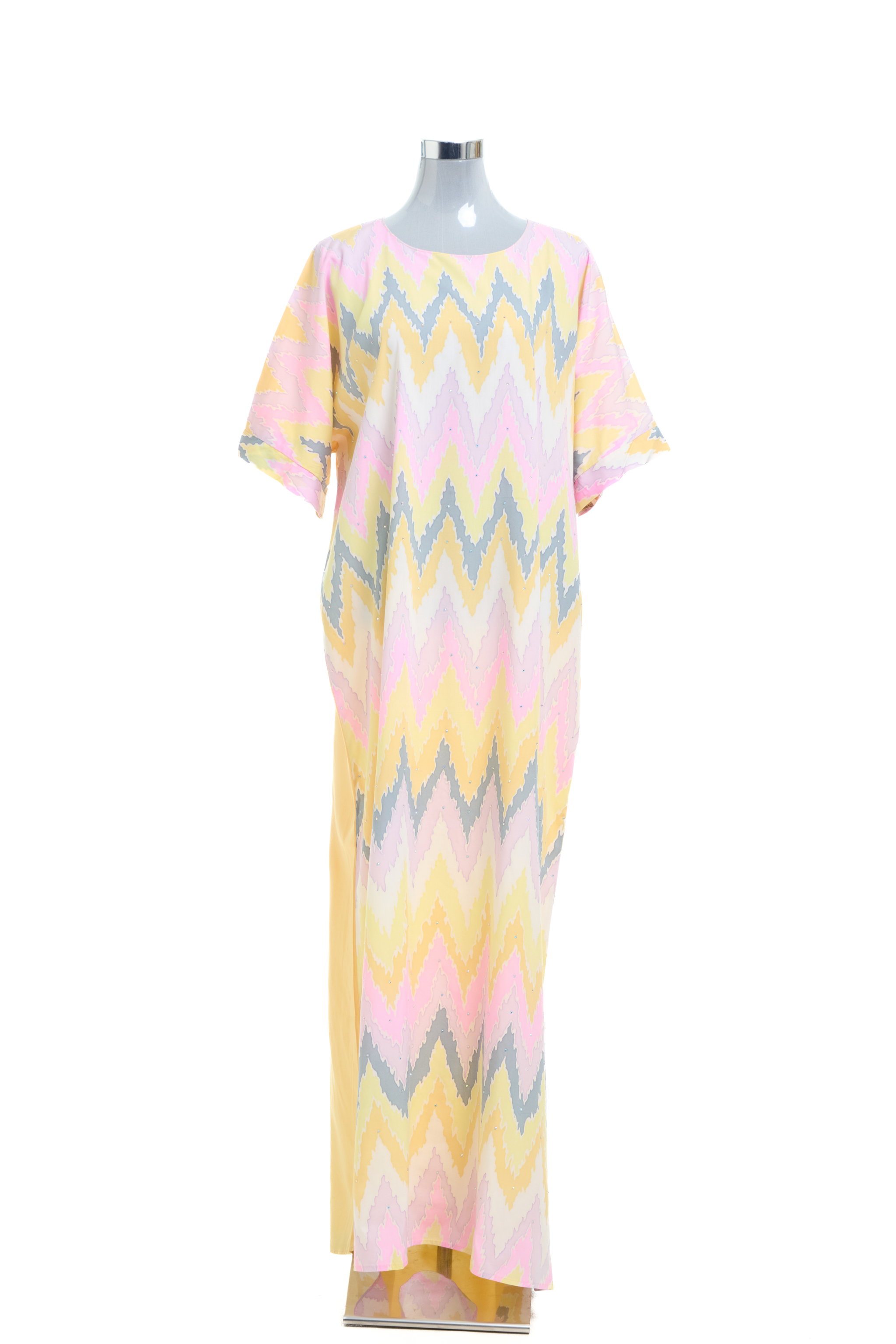 KAFTAN ZIGZAG WITH DIAMANTE CRYSTAL 3/4 SLEEVE  : YELLOW PINK_1