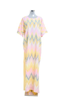 KAFTAN ZIGZAG WITH DIAMANTE CRYSTAL 3/4 SLEEVE  : YELLOW PINK