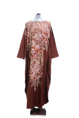 KAFTAN ABAYA WITH DIAMANTE CRYSTAL LONG BATWING SLEEVE  : BROWN