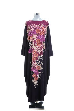 KAFTAN ABAYA WITH DIAMANTE CRYSTAL LONG BATWING SLEEVE  : PURPLE