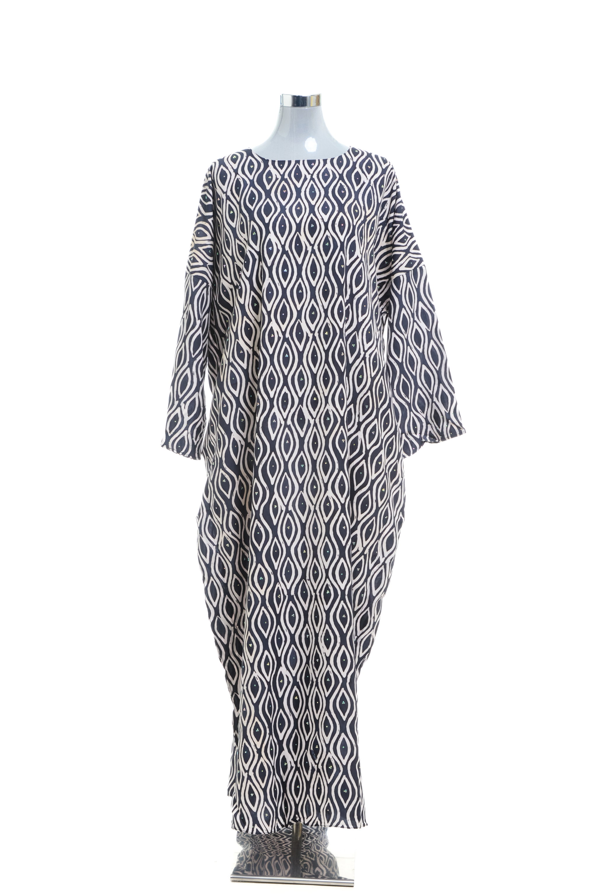 KAFTAN ABAYA DAUN WITH DIAMANTE CRYSTAL LONG SLEEVE  : BLACK_1