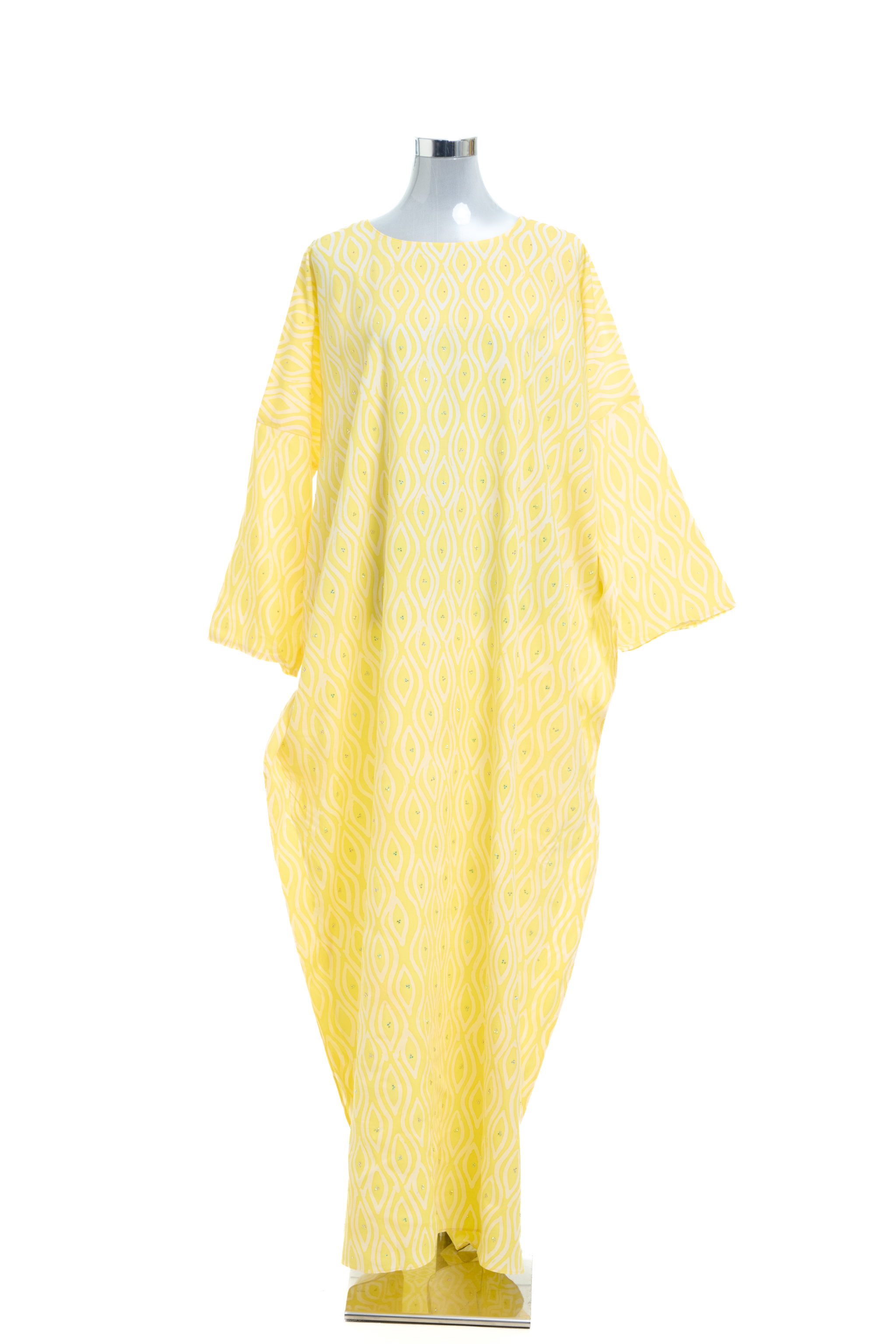 KAFTAN ABAYA DAUN WITH DIAMANTE CRYSTAL LONG SLEEVE  : YELLOW_1