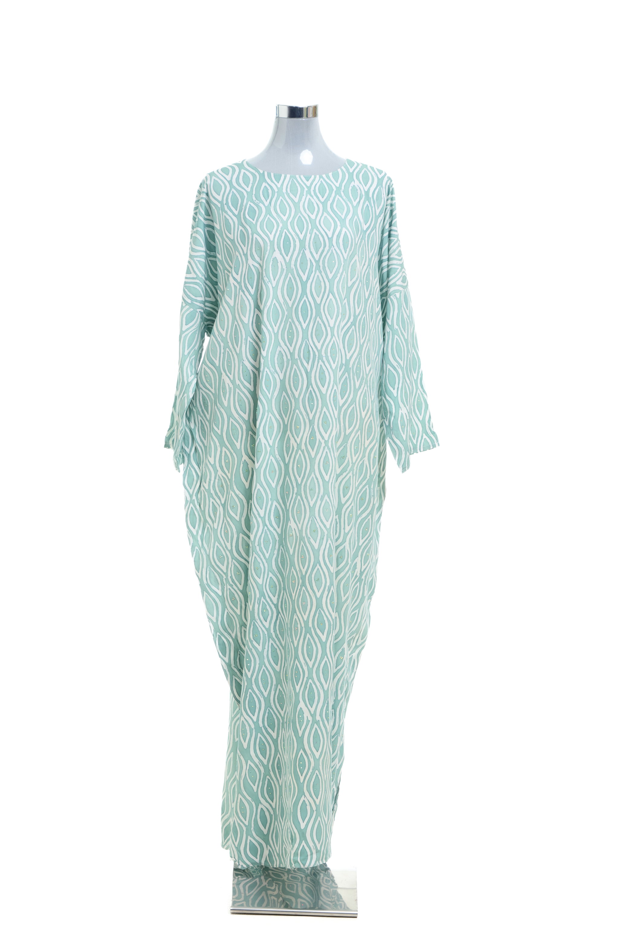 KAFTAN ABAYA DAUN WITH DIAMANTE CRYSTAL LONG SLEEVE  : TEAL GREEN_1