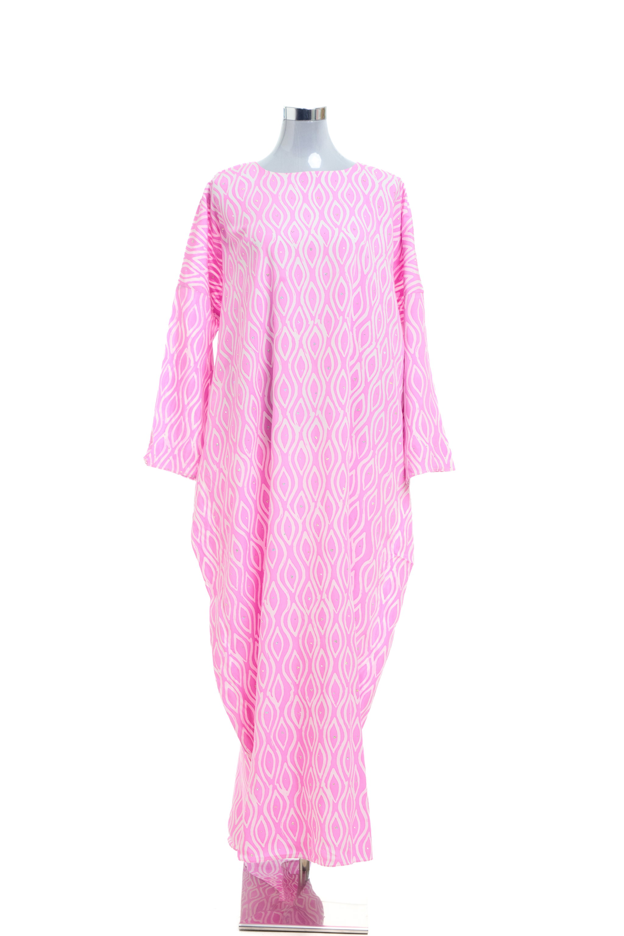 KAFTAN ABAYA DAUN WITH DIAMANTE CRYSTAL LONG SLEEVE  : PINK_1