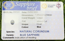 GGTL Certified 1.5ct Natural Ceylon blue sapphire 