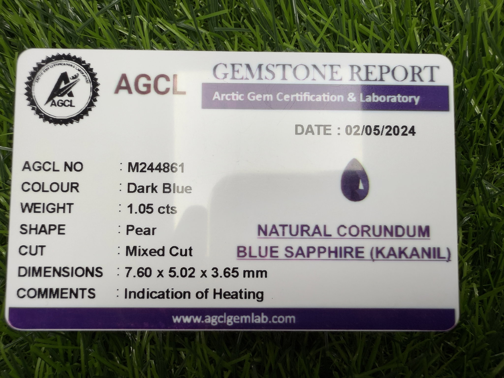 AGCL Certified 1.05ct Natural Ceylon Dark blue sapphire _2