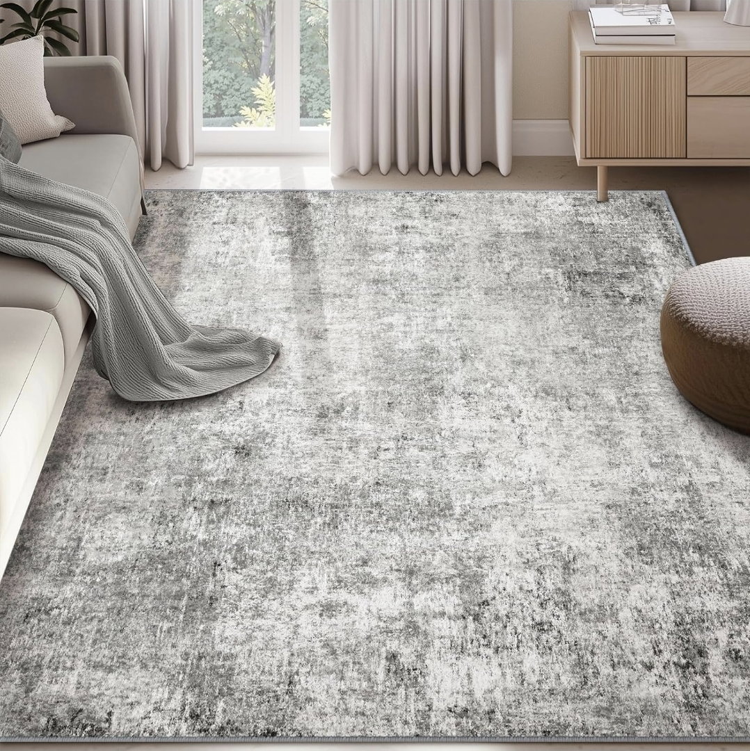 Modern Abstract Area Rug 5'x7' - Grey/White_0