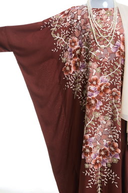 KAFTAN ABAYA WITH DIAMANTE CRYSTAL LONG BATWING SLEEVE  : BROWN