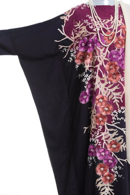 KAFTAN ABAYA WITH DIAMANTE CRYSTAL LONG BATWING SLEEVE  : PURPLE