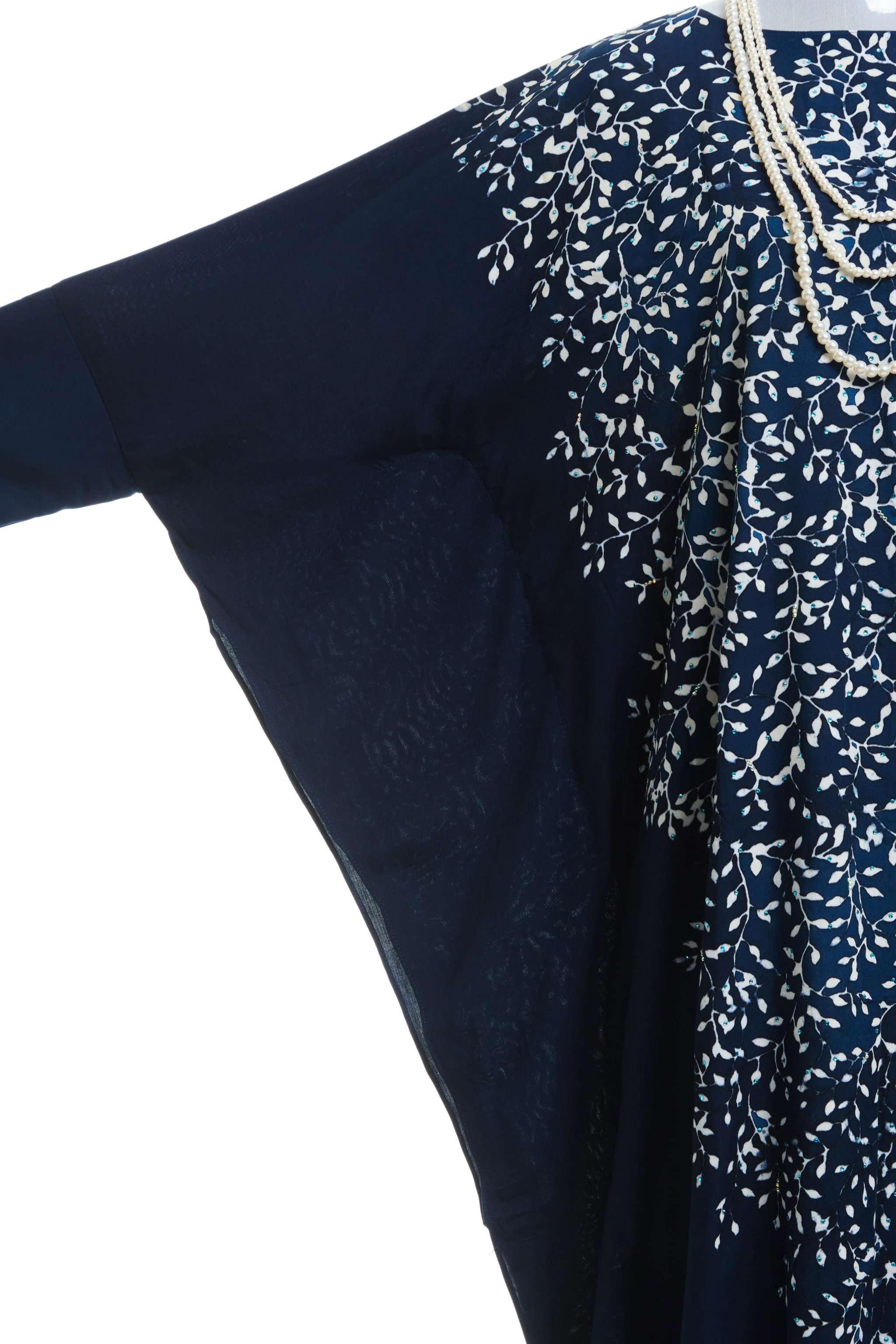 KAFTAN ABAYA WITH DIAMANTE CRYSTAL LONG BATWING SLEEVE  : NAVY BLUE_2