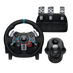 Volante e pedais de corrida Logitech G29 Driving Force, Force Feedback, couro legítimo + câmbio Logitech G Driving Force - para PS5, PS4 e PC, Mac - Usado (Importado da Europa)